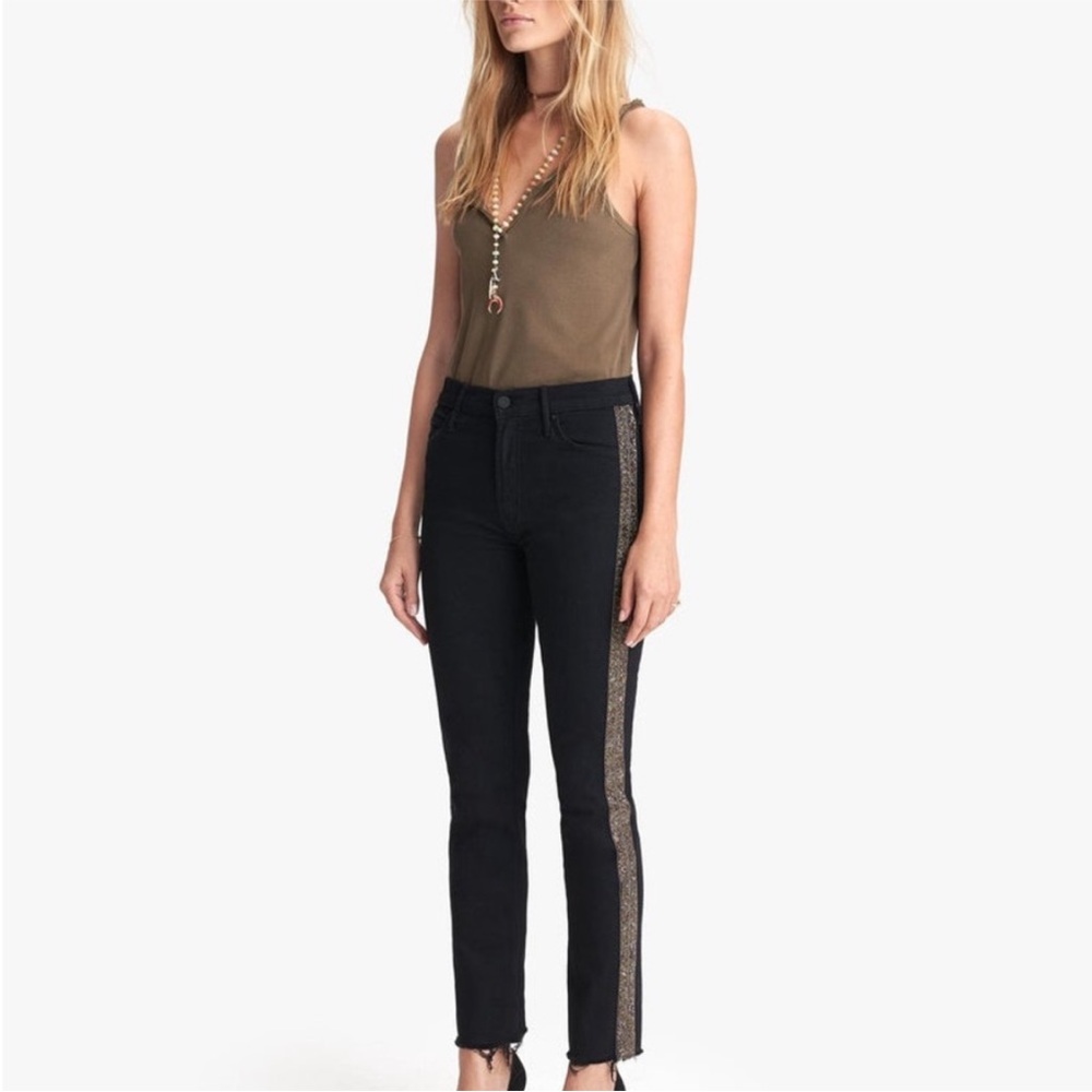 Mother The Rascal Ankle‎ Fray Jeans Guilty Treasures Black Beaded Sides - Picture 4 of 6